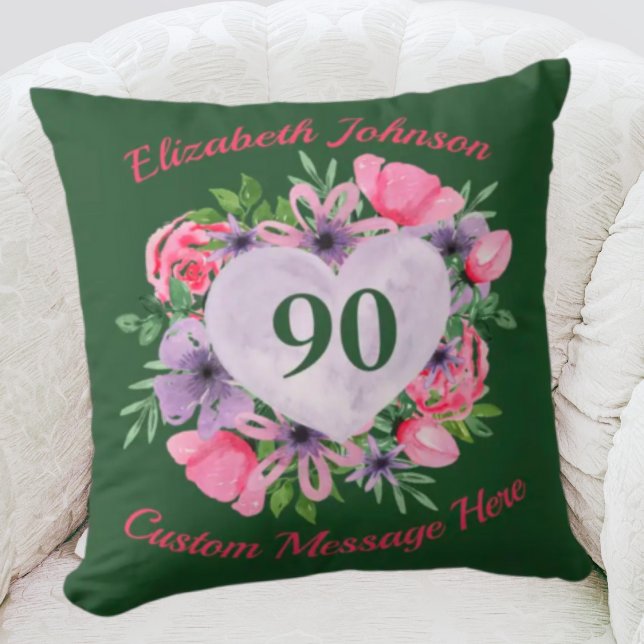 Green Personalized 90th Birthday Pillow for Women (Creator Uploaded)
