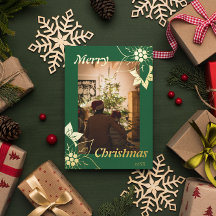 Green Personalized Botanical Christmas Photo