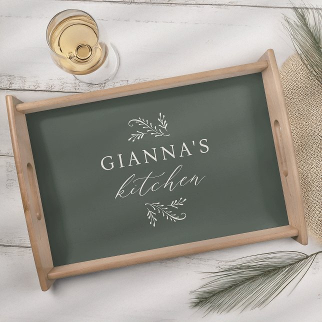 Green | Personalized Botanical Your Name's Kitchen Serving Tray (Creator Uploaded)