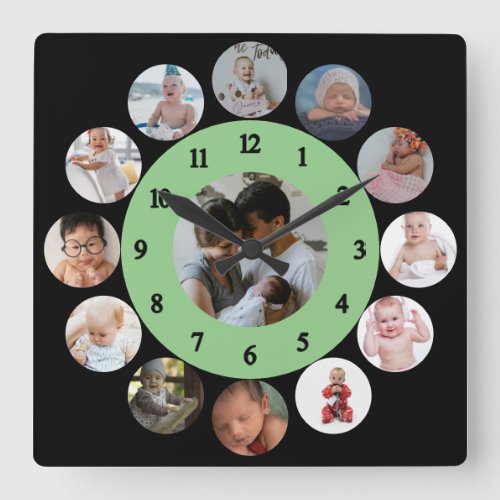 Green Personalized Child Moment Photo Square Wall Clock