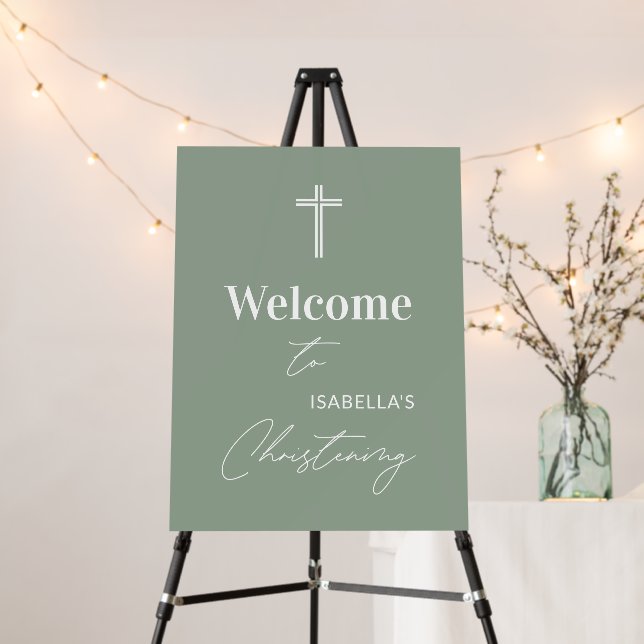 Green Personalized Christening Welcome Sign (In Situ (Stand))