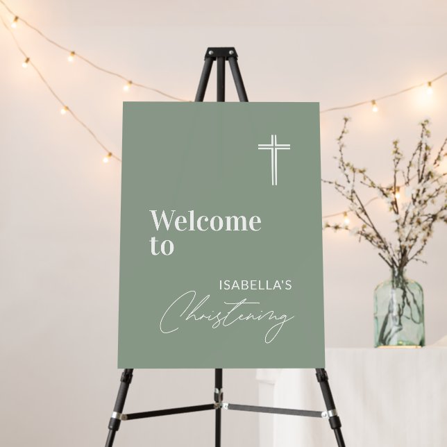 Green Personalized Christening Welcome Sign (In Situ (Stand))