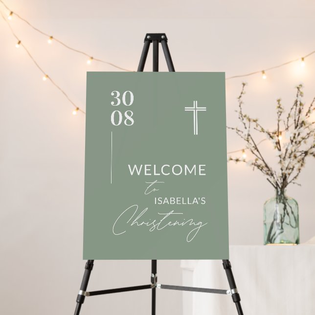 Green Personalized Christening Welcome Sign (In Situ (Stand))