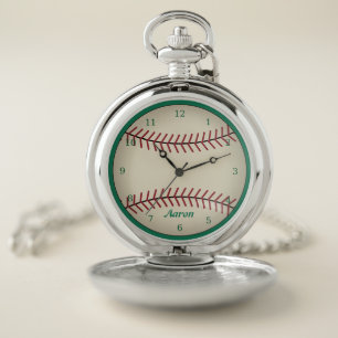 Green Personalized Classic Baseball Pocket Watch