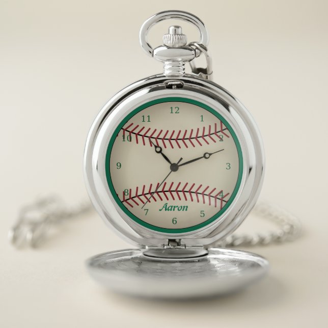 Green Personalized Classic Baseball Pocket Watch (Inside)