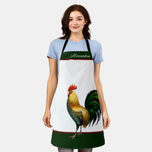 Green Personalized Colorful Rooster Chicken Apron