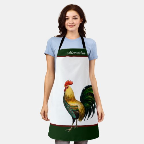 Green Personalized Colorful Rooster Chicken  Apron