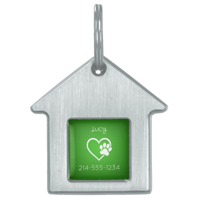 Green Personalized Dog ID Tag Name & Phone (Front)