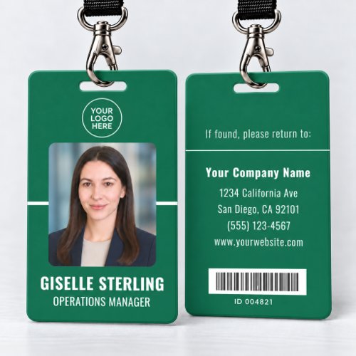 Green Personalized Employee Bar Code ID Card Badge