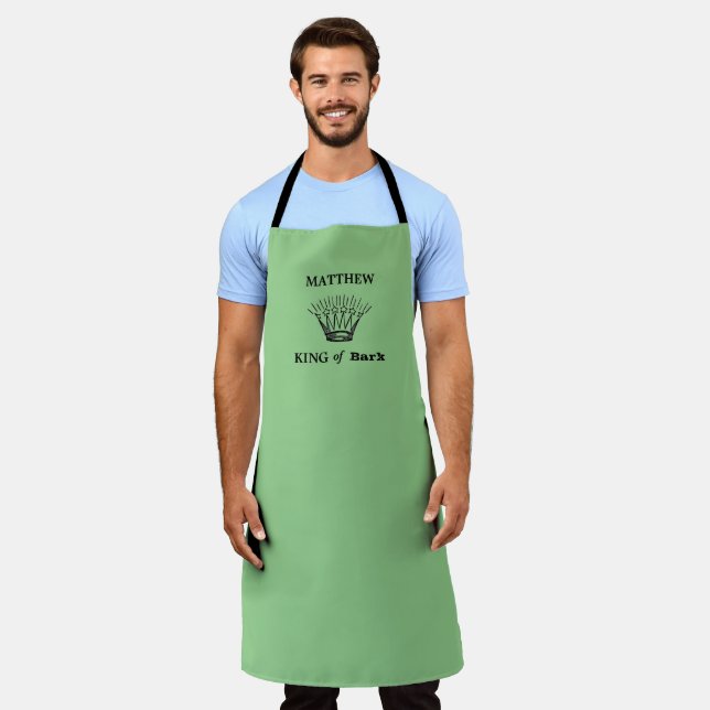 Green Personalized King of Bark Funny Apron (Worn)