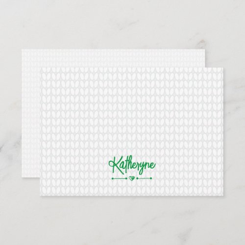 Green Personalized Knit Stitch Note Card