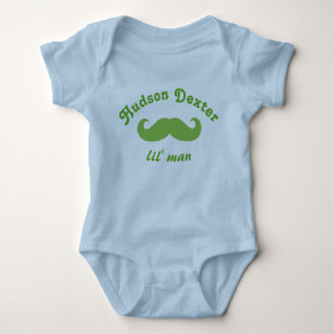 Green Personalized Lil' Man Mustache Baby Bodysuit