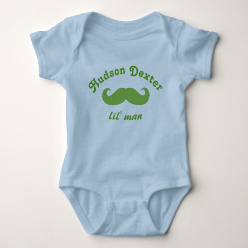 Green Personalized Lil Man Mustache Baby Bodysuit