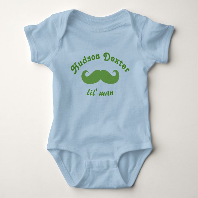 Green Personalized Lil' Man Mustache Baby Bodysuit (Front)