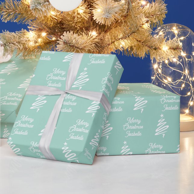 Green Personalized Merry Christmas Festive Holiday Wrapping Paper (Holidays)