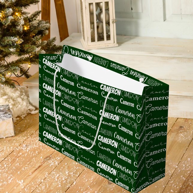 Green Personalized Name Font Collage Christmas Large Gift Bag (Creator Uploaded)