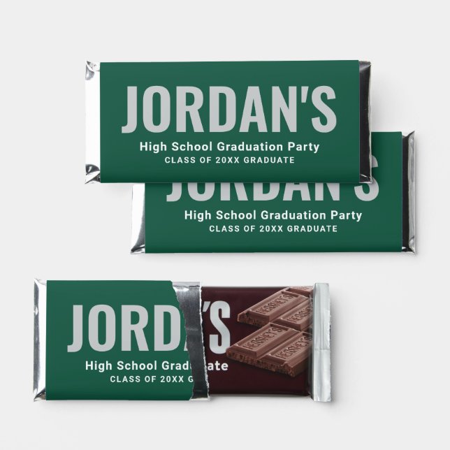 Green Personalized Name Graduation Party Hershey Bar Favors (Front)