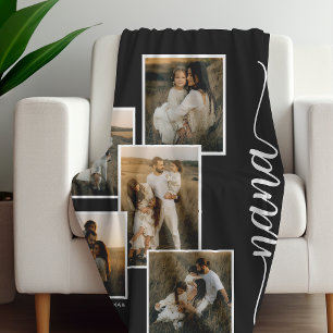 Green Personalized Nana Grandkid 5 Photo Collage Fleece Blanket