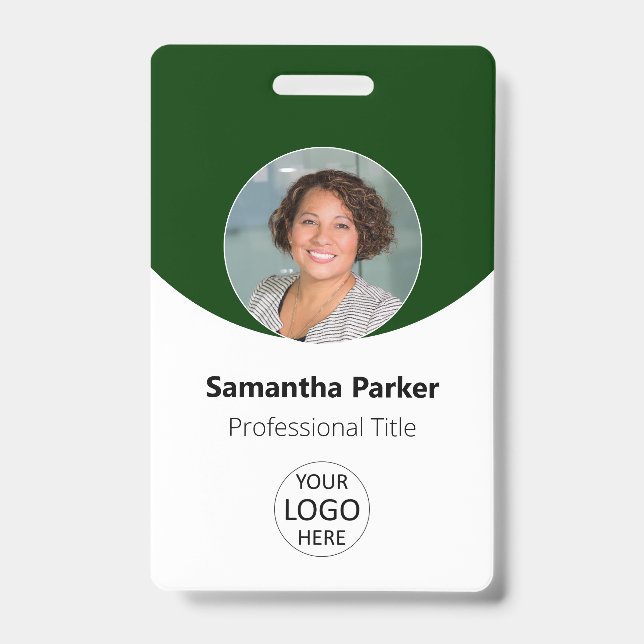 Green Personalized Photo, Logo, Barcode Employee Badge (Front)