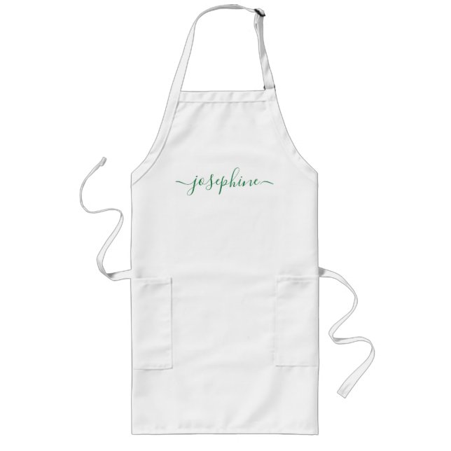 Green Personalized script name adult apron (Front)