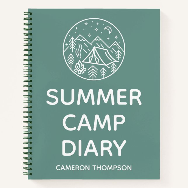 Green Personalized Summer Camp Diary Notebook (Front)