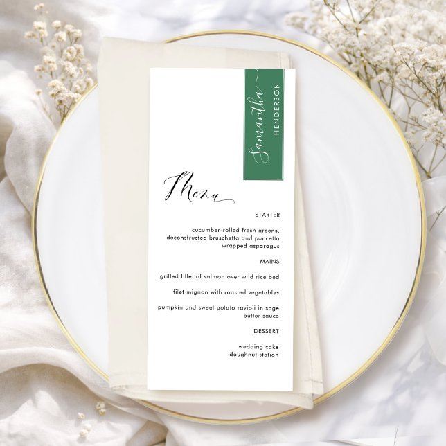 Green Personalized with Guest Name Elegant Menu (Creator Uploaded)
