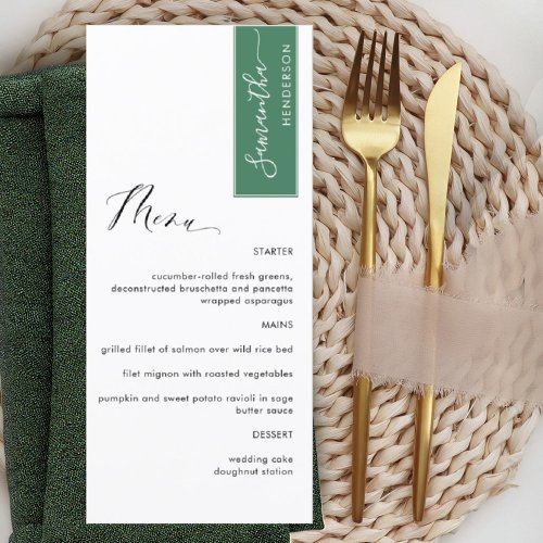 Green Personalized with Guest Name Elegant Menu