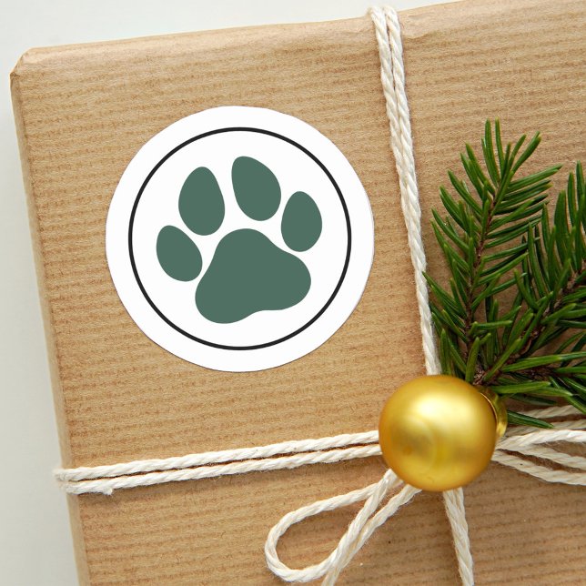 Green Pet Lover Paw Print Holiday Classic Round Sticker (Creator Uploaded)