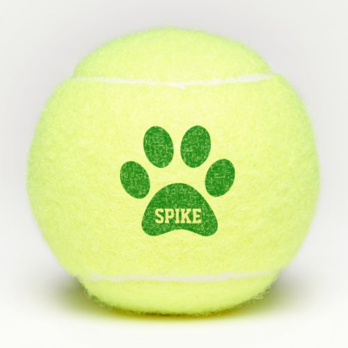 Green Pet Paw Print Personalized Name Toy Tennis Balls