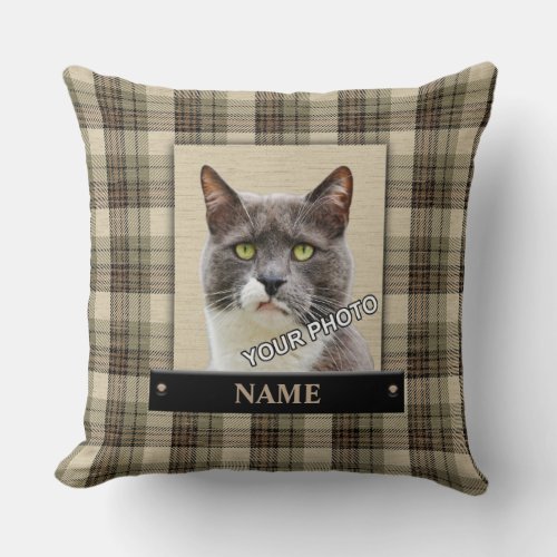 Green Pet Picture classic country style plaid Throw Pillow