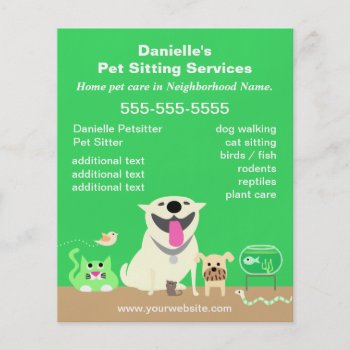 Green Pet Sitter Promotional Flyer by PetProDesigns at Zazzle