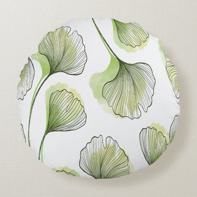 Green petals round pillow (Front)