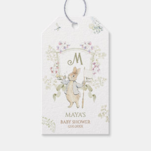 Green Peter the Rabbit Monogram Gender Baby Shower Gift Tags