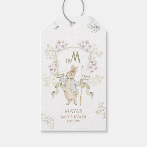 Green Peter the Rabbit Monogram Gender Baby Shower Gift Tags