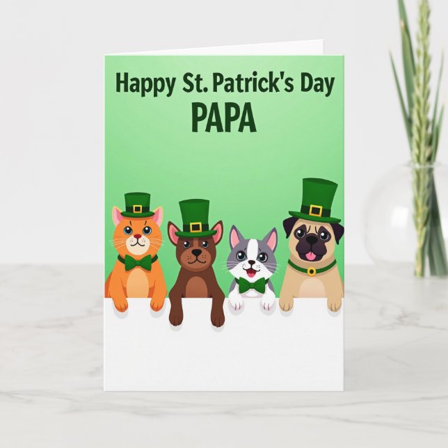 Green Pets St Patricks Day Papa Card (Front)
