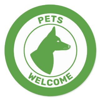 Green Pets Welcome And Dog With Pricked Up Ears Classic Round Sticker