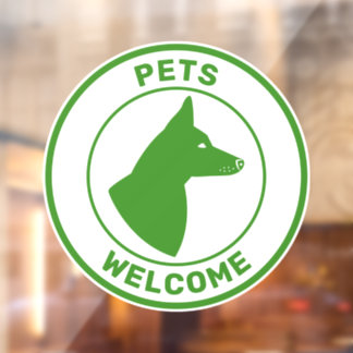 Green Pets Welcome And Dog With Pricked Up Ears Window Cling