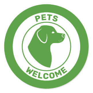Green Pets Welcome With Cute Dog Head Silhouette Classic Round Sticker