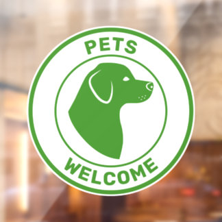Green Pets Welcome With Cute Dog Head Silhouette Window Cling