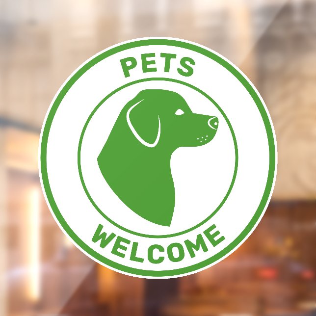 Green Pets Welcome With Cute Dog Head Silhouette Window Cling (Sheet 2)