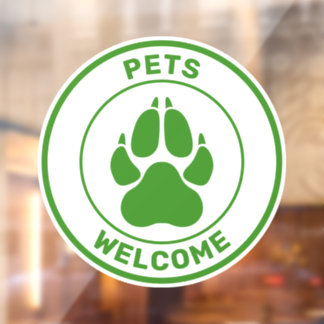 Green Pets Welcome With Cute Dog Paw Silhouette Window Cling