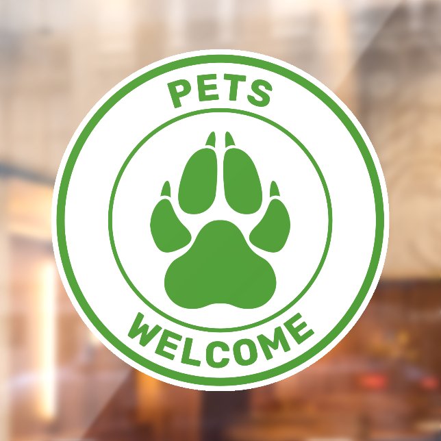 Green Pets Welcome With Cute Dog Paw Silhouette Window Cling (Sheet 2)