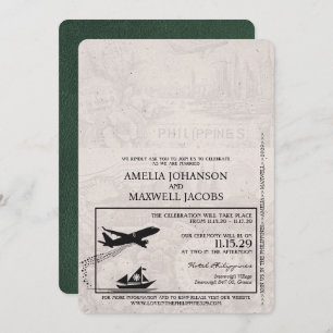 Green Philippines Passport Wedding Invitation