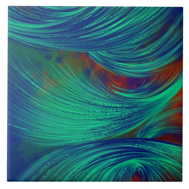 Green Phoenix Feathers  Ceramic Tile (Front)