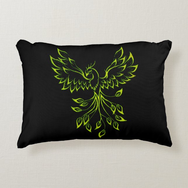 Green Phoenix Rises Accent Pillow (Front)