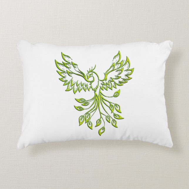 Green Phoenix Rises Accent Pillow (Front)