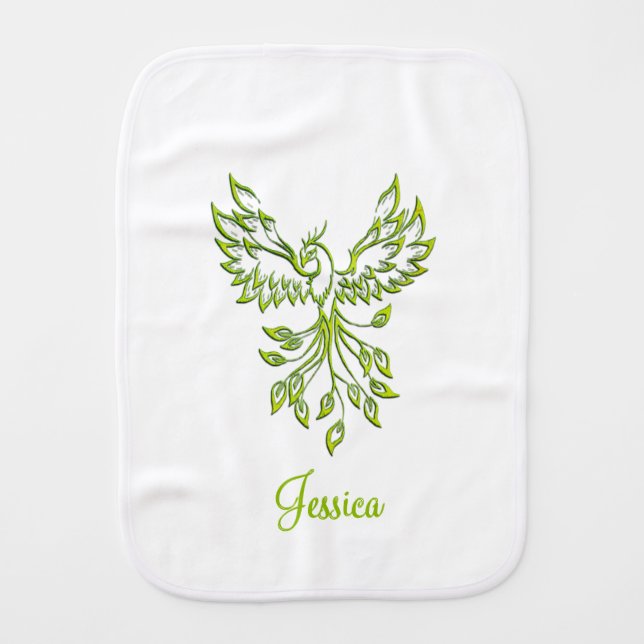 Green Phoenix Rises  Baby Burp Cloth (Front)