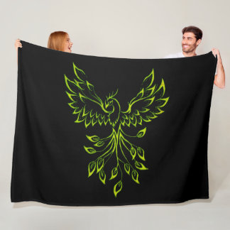Green Phoenix Rises Black Fleece Blanket