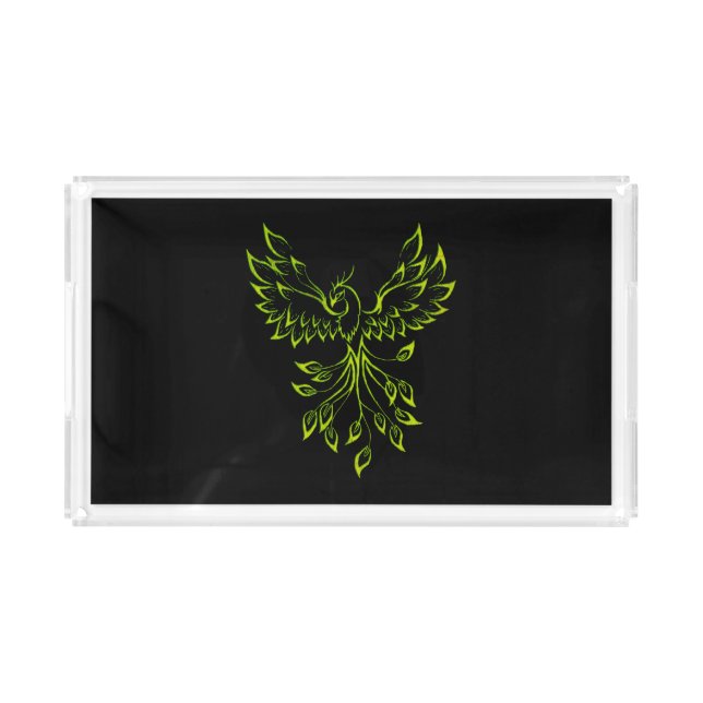 Green Phoenix Rises on Black Acrylic Tray (Front)