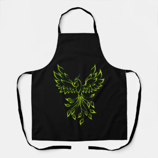 Green Phoenix Rises on Black Apron